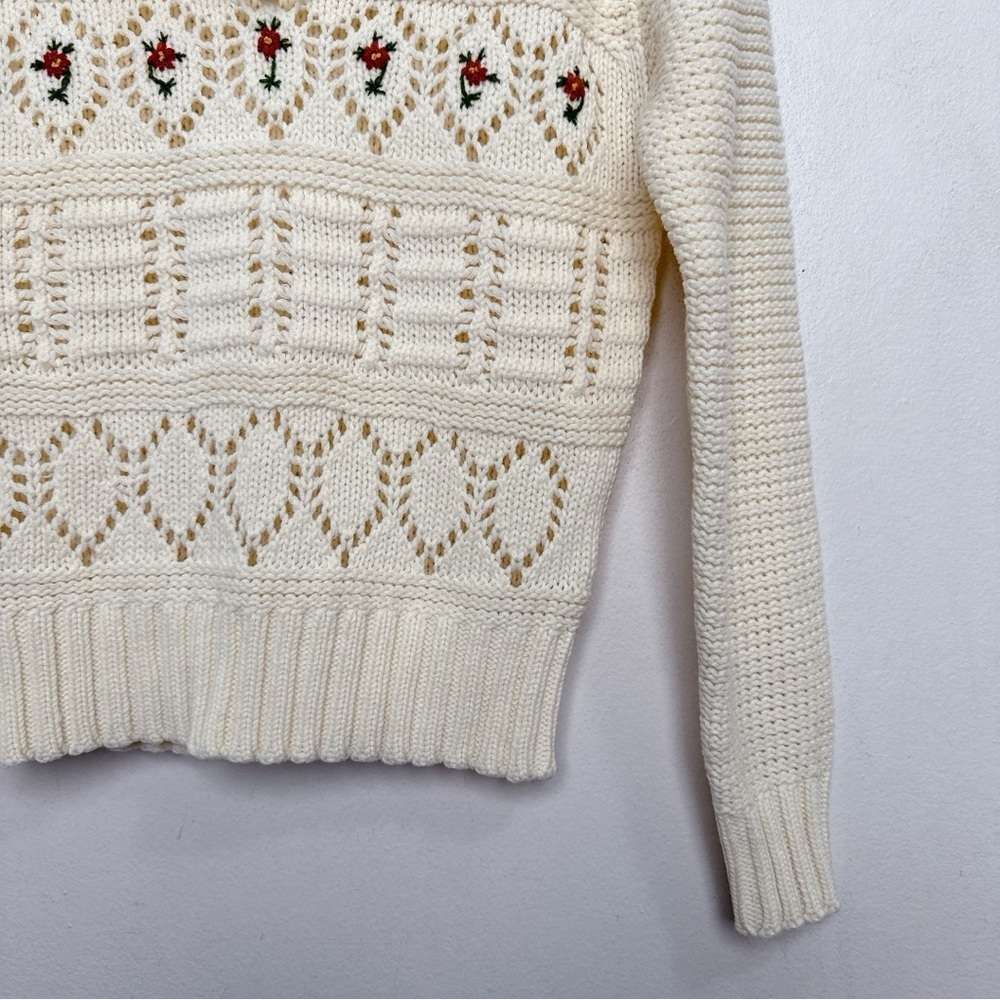 Beewear Womens Small Vintage Open Crochet Ivory Floral Collar Sweater - Picture 8 of 15